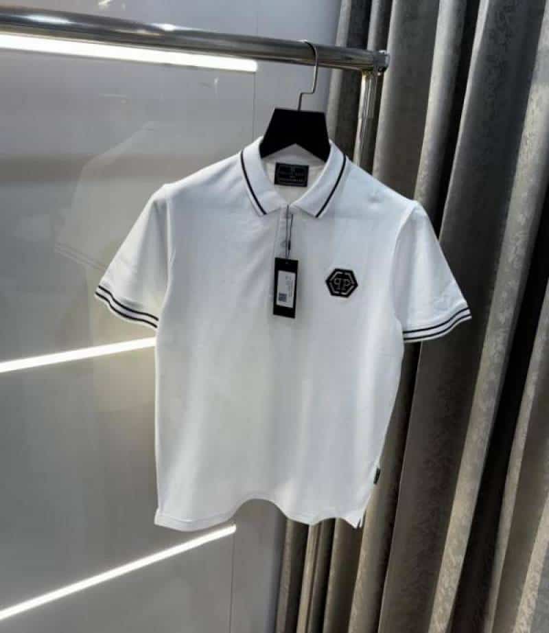 Philip Plein White Metal Logo Imported Polo T-Shirt