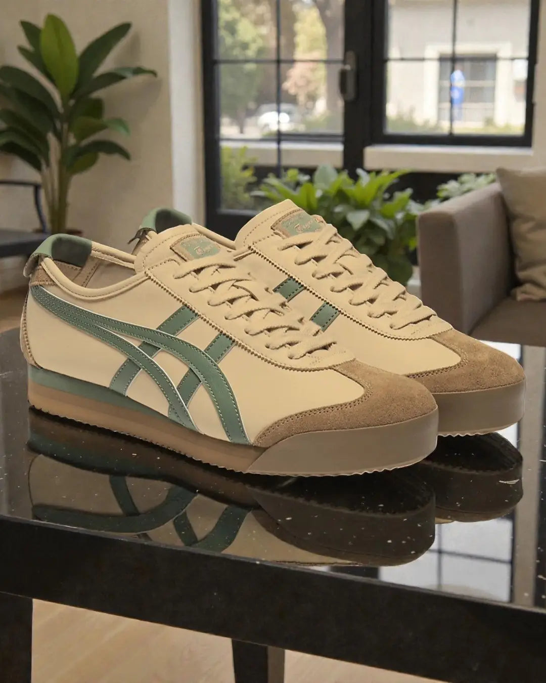 Onitsuka Tiger Mexico 66 PF Beige Grass Green 7A Premium Girls Sneakers D-2142