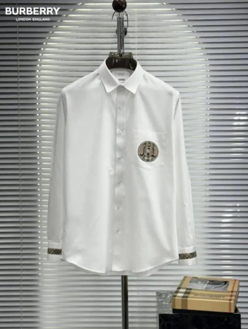 Burberr_y Pocket Monogr_am Embroidered Cuff Signature Patched Imported Partywear Shirth With Og BoX & Bag (DN109)