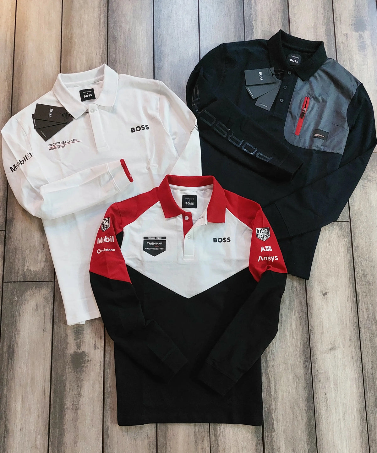 Hugo  Boss Porsche White Red Logo Work Premium Full Sleeve Polo T-Shirt
