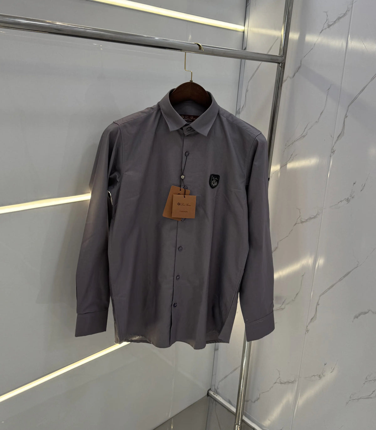 Loro Piana Grey Embroidery Logo Work Premium Shirt