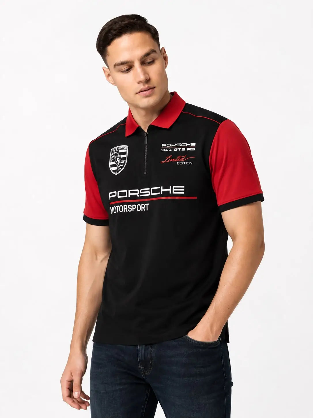 Hug.o  Bos s X Porsche Black Logo Work Premium Polo T-shirt