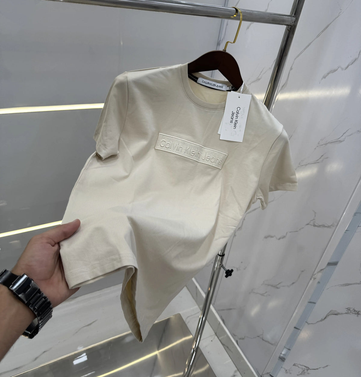 Calvin Klein Cream Logo Print Premium T-Shirt