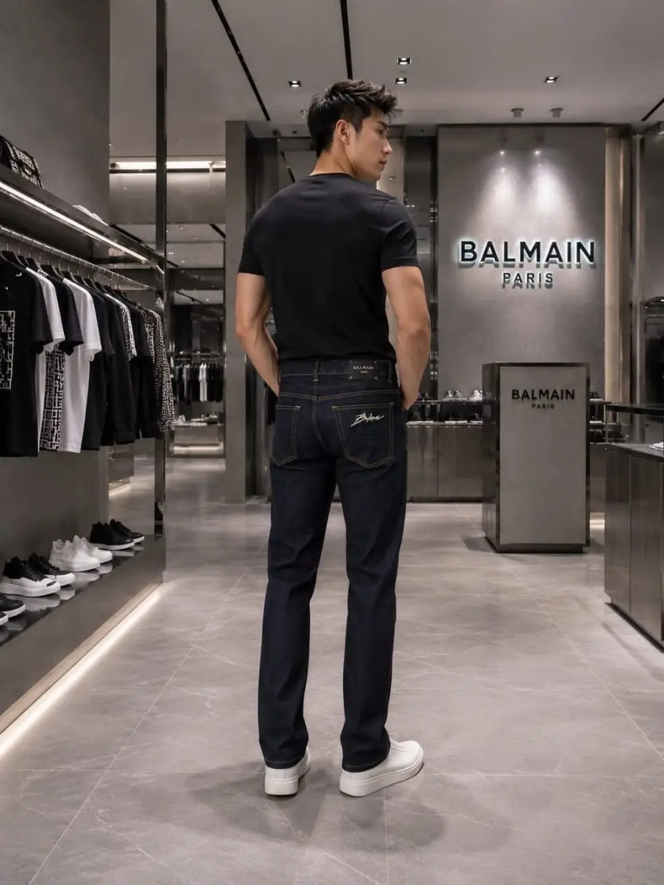 Balmai n Paris Dark Blue Imported Hyperflex Denim