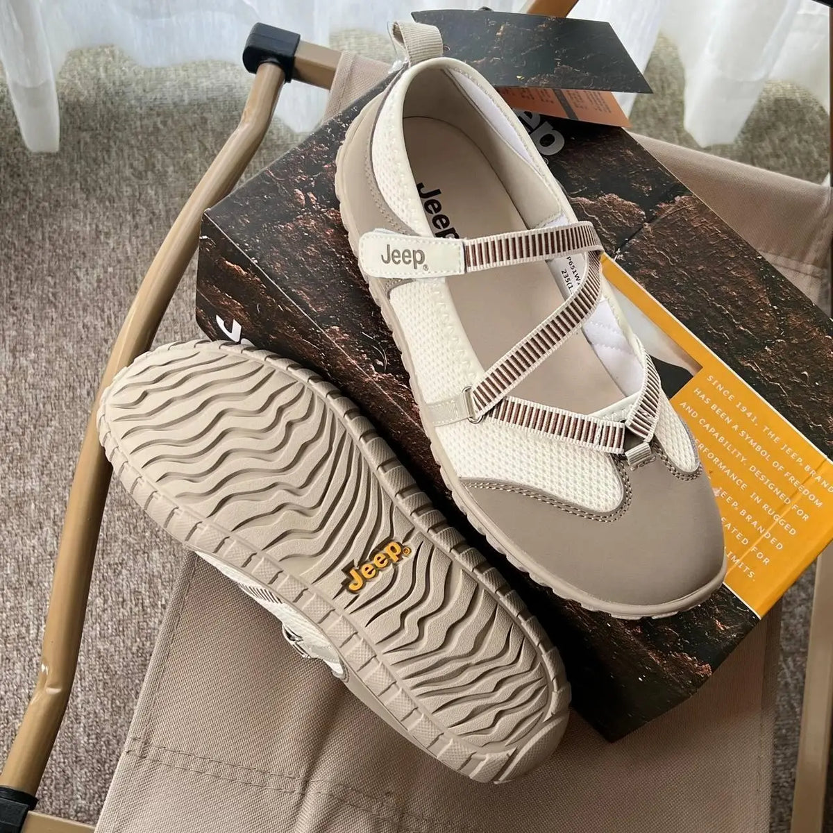 Jeep Outdoor Shoes Womens Low Top Beige  Sand Neutral  7A Premium Edition D-2111