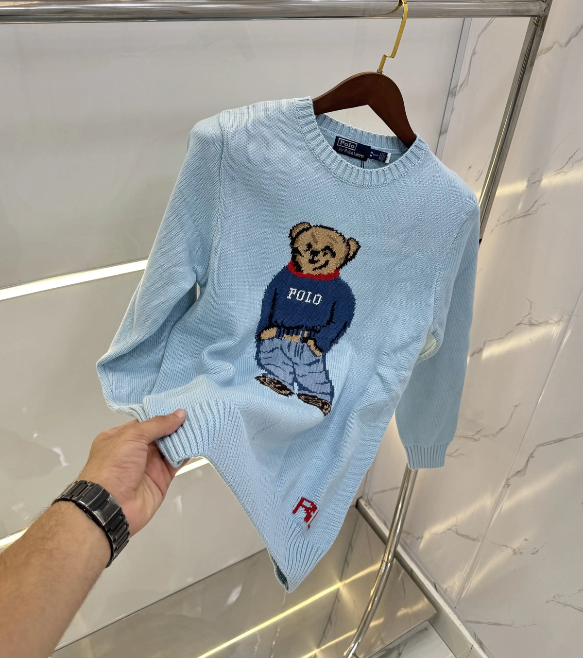 Ralph Lauren Sky Blue Teddy Knitted Imported Pull Over