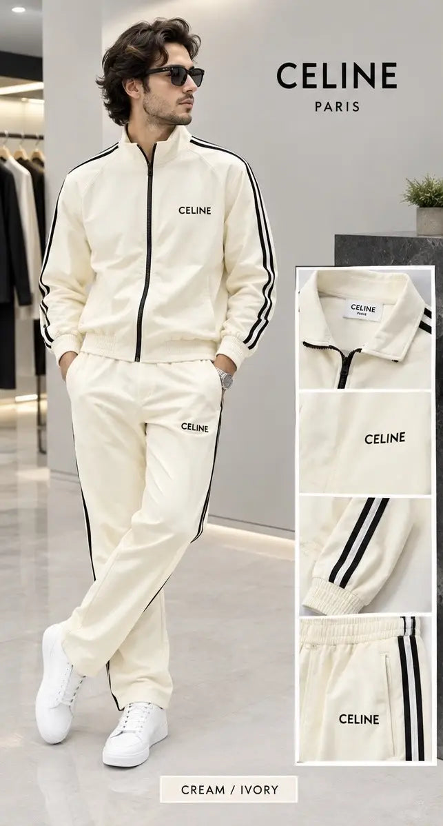 Celin e Cream Embroidery Logo Imported Tracksuit