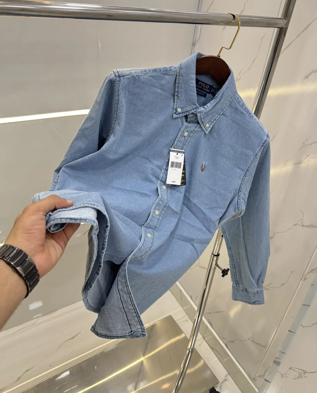 Ralph Lauren Sky Blue Embroidery Logo Premium Denim Shirt