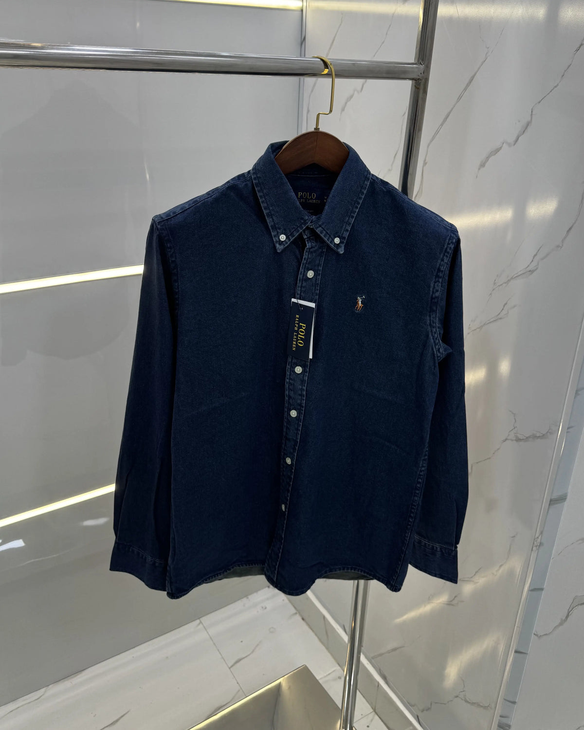 Ralph Lauren Dark Blue Embroidery Logo Premium Denim Shirt