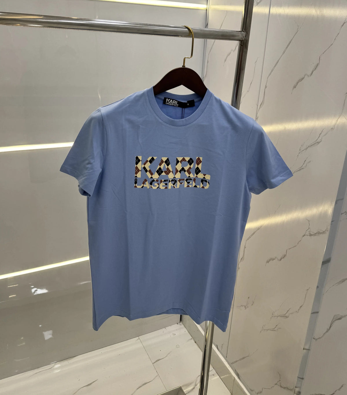 Kar l Lagerfeld Sky Blue Logo Print Premium T-Shirt