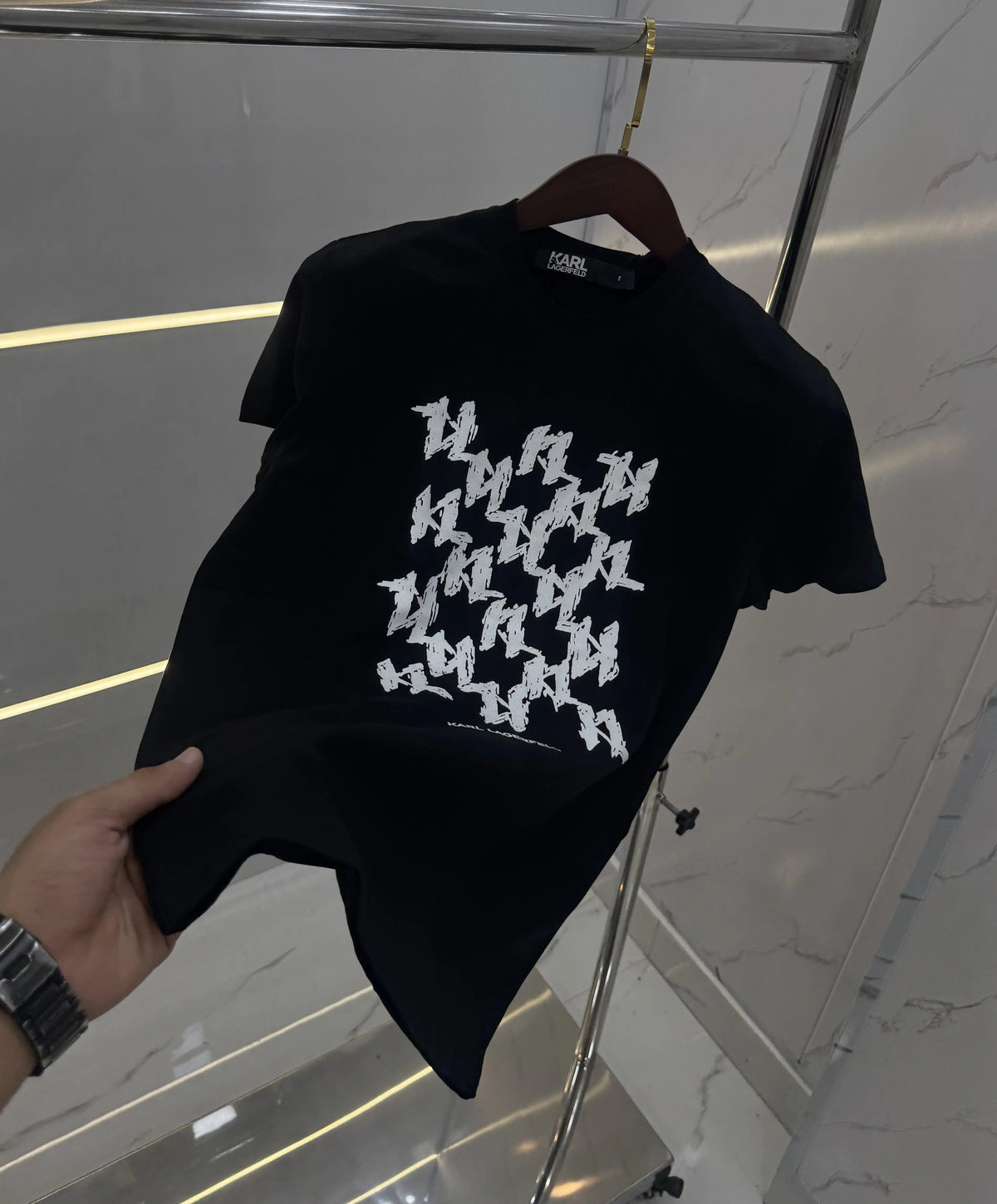 Kar l Lagerfeld Black Logo Print Premium T-Shirt