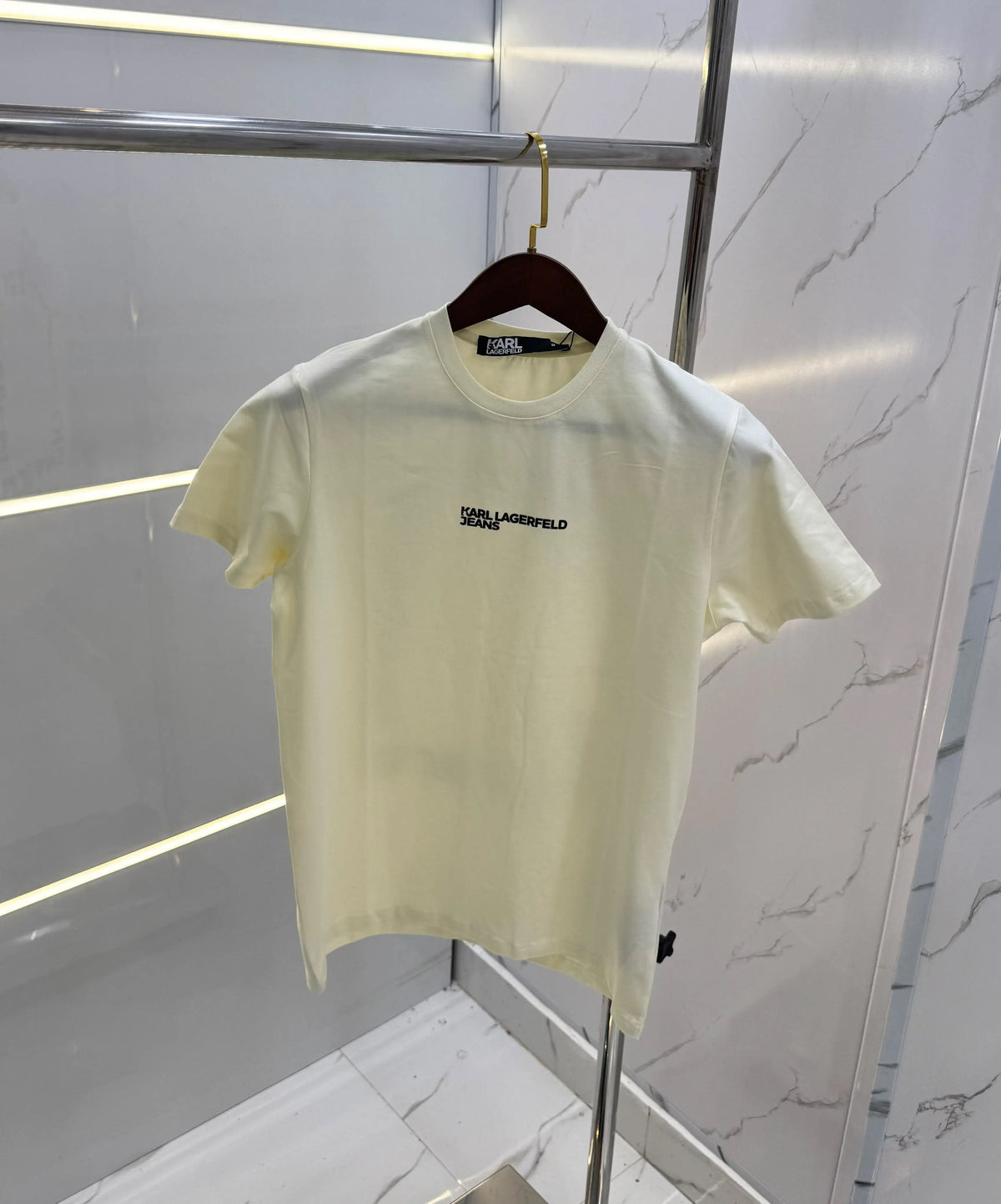 Kar l Lagerfeld Cream Logo Print Premium T-Shirt
