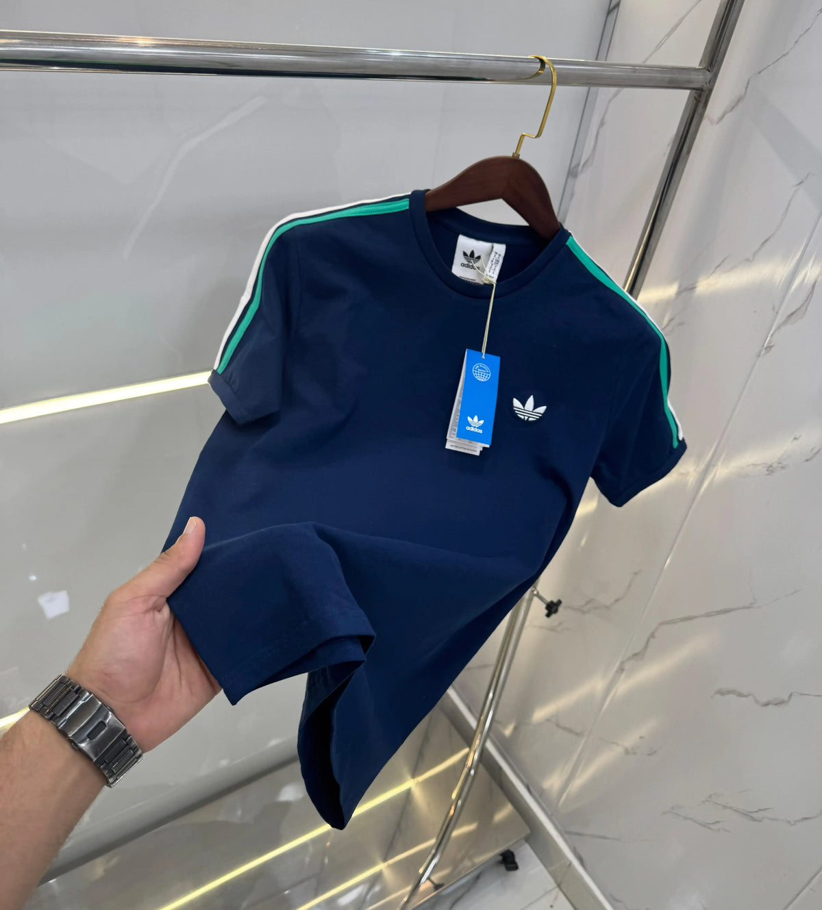 Adidas Navy Blue  Logo Print Imported  T-Shirt