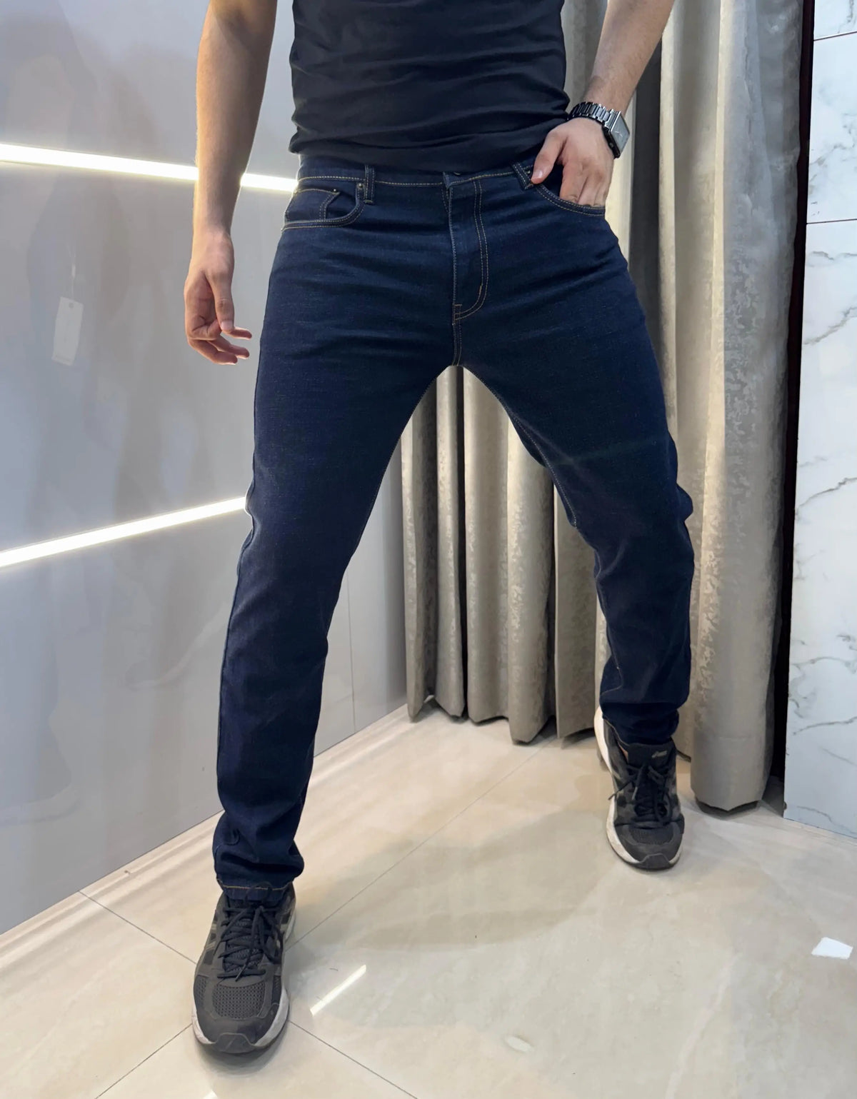 Lacost e Navy Blue raw Imported Hyperflex.. Denim