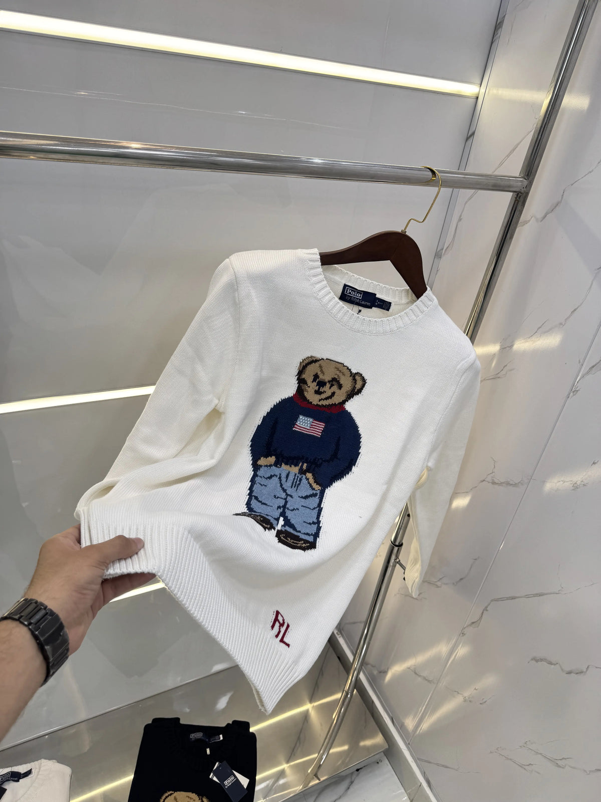 Ralp.h Laure.n White Usa Teddy Edition Knitted Imported Pull Over