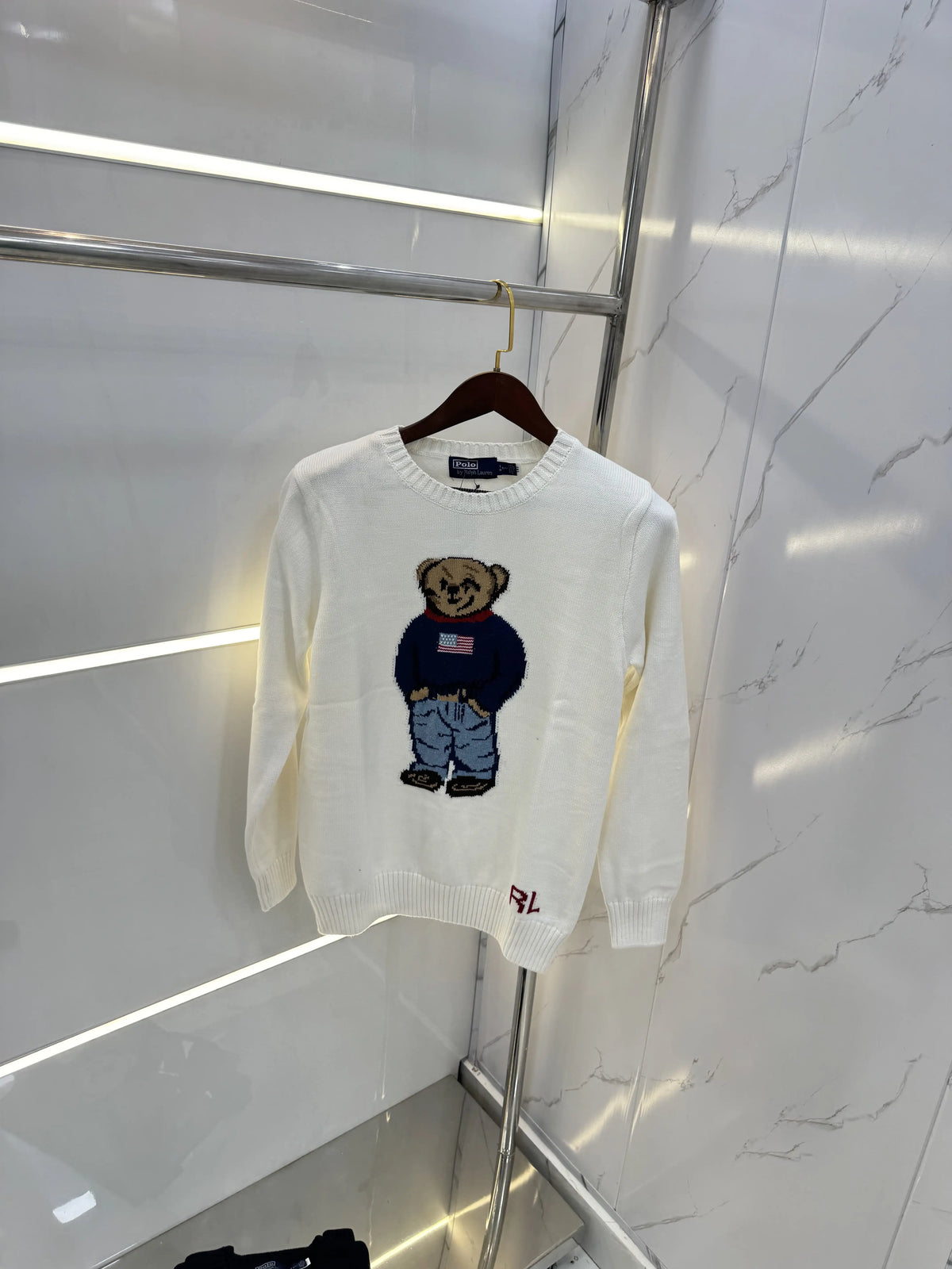 Ralp.h Laure.n White Usa Teddy Edition Knitted Imported Pull Over