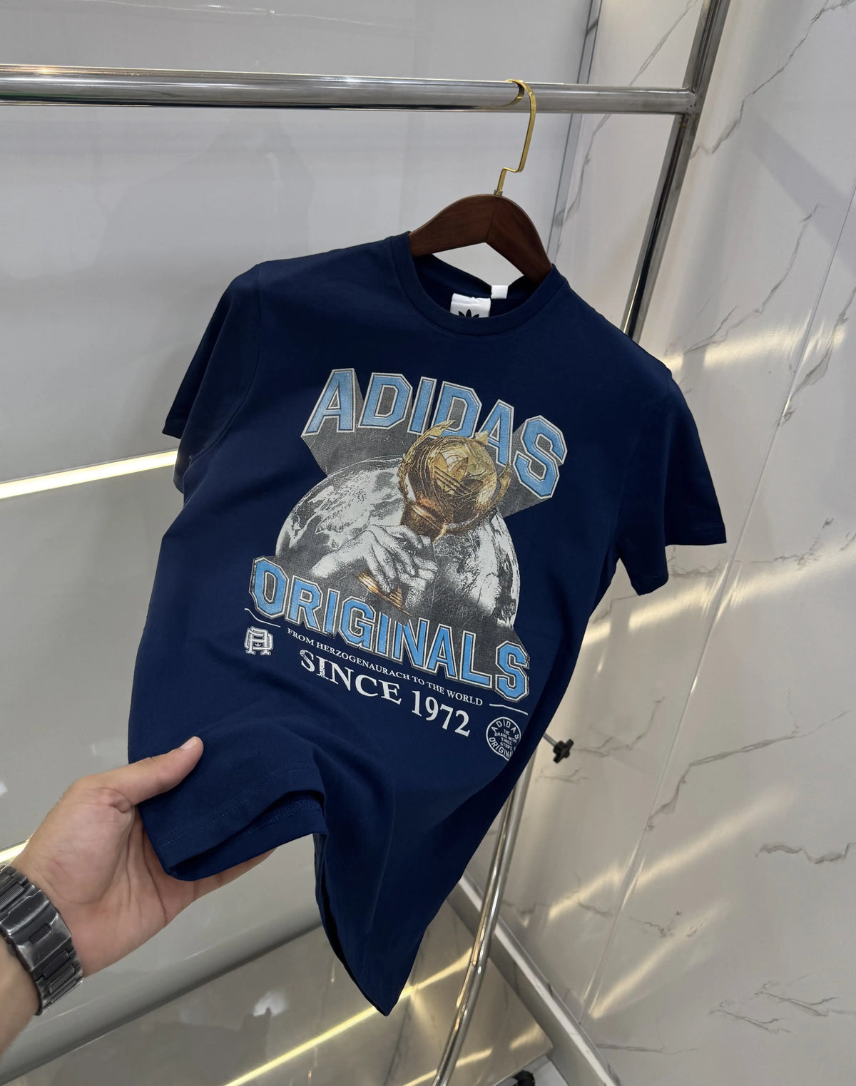 Adida s Navy Blue Logo Print Imported  T-Shirt
