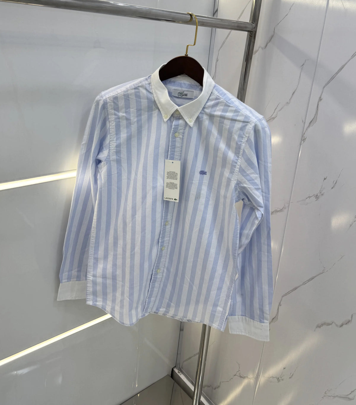 Lacost e Sky Blue strips Embroidery Logo Premium Oxford Shirt
