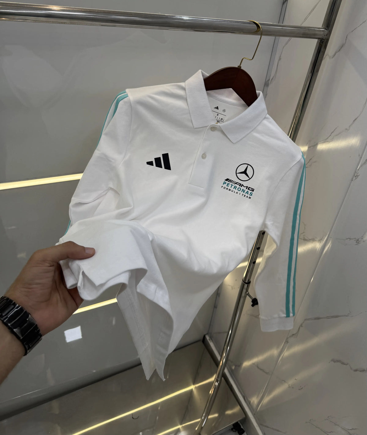 Adida s White Logo Work Premium Full Sleeves Polo T-Shirt