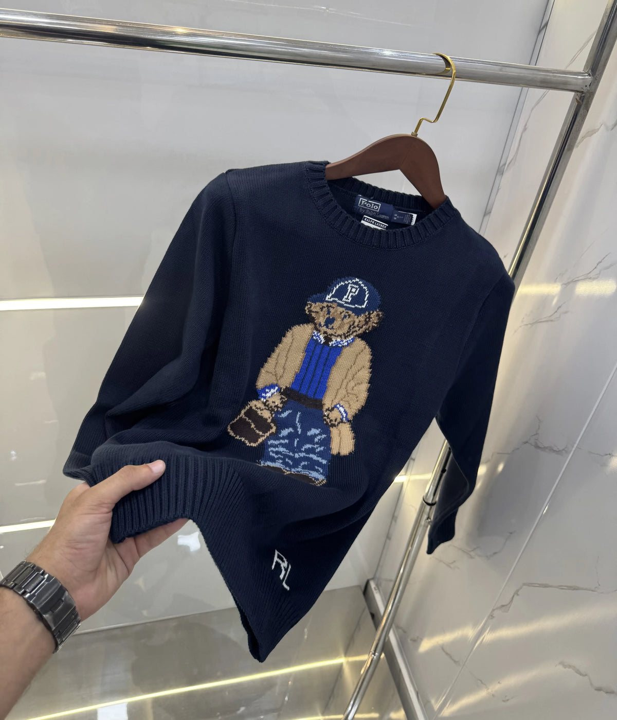 Ralph Laure.n Navy Blue Teddy Edition Knitted Imported Pull Over
