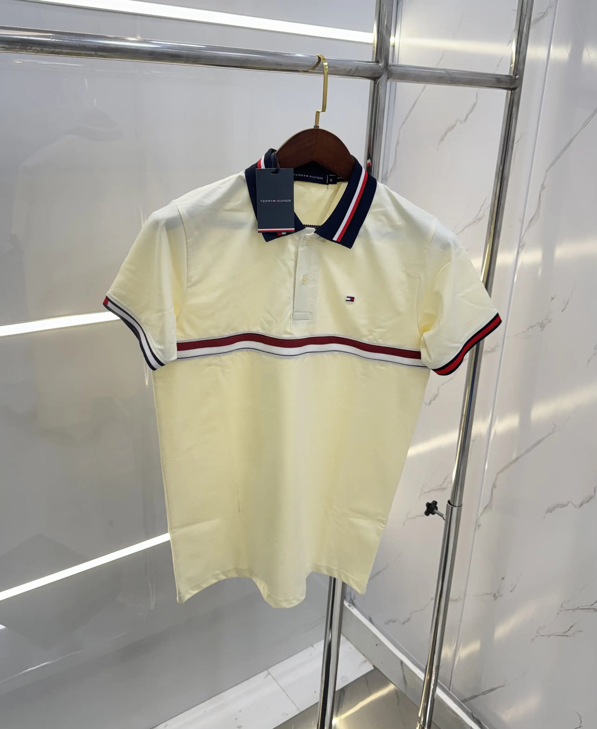 Tomm y Hilfiger Cream Embroidery Work Premium Polo T-shirt With Box