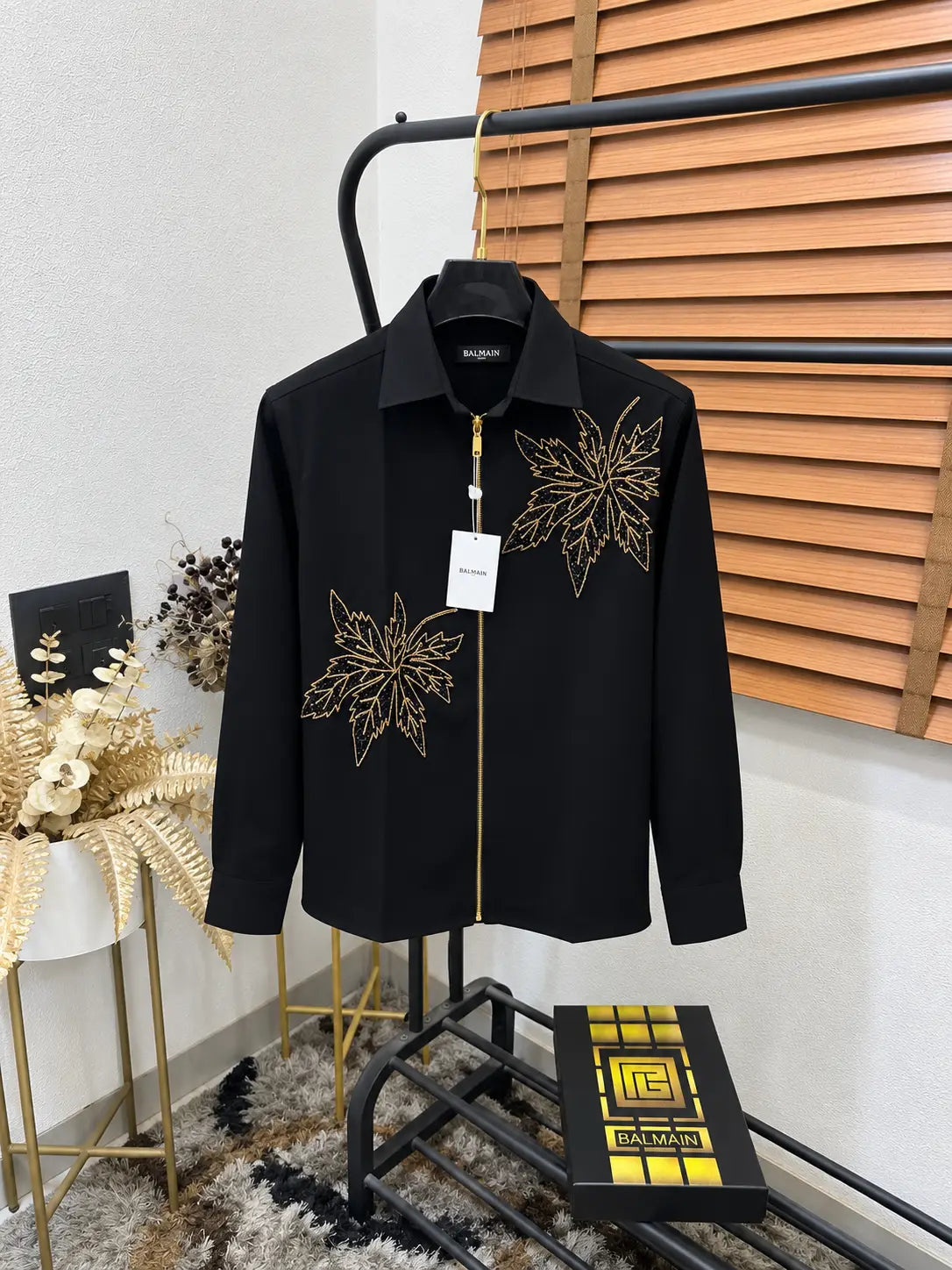 Balmai_n Zipper Flower Hand Worked Exclusive Designer Shirt With OG Box (DN 653)