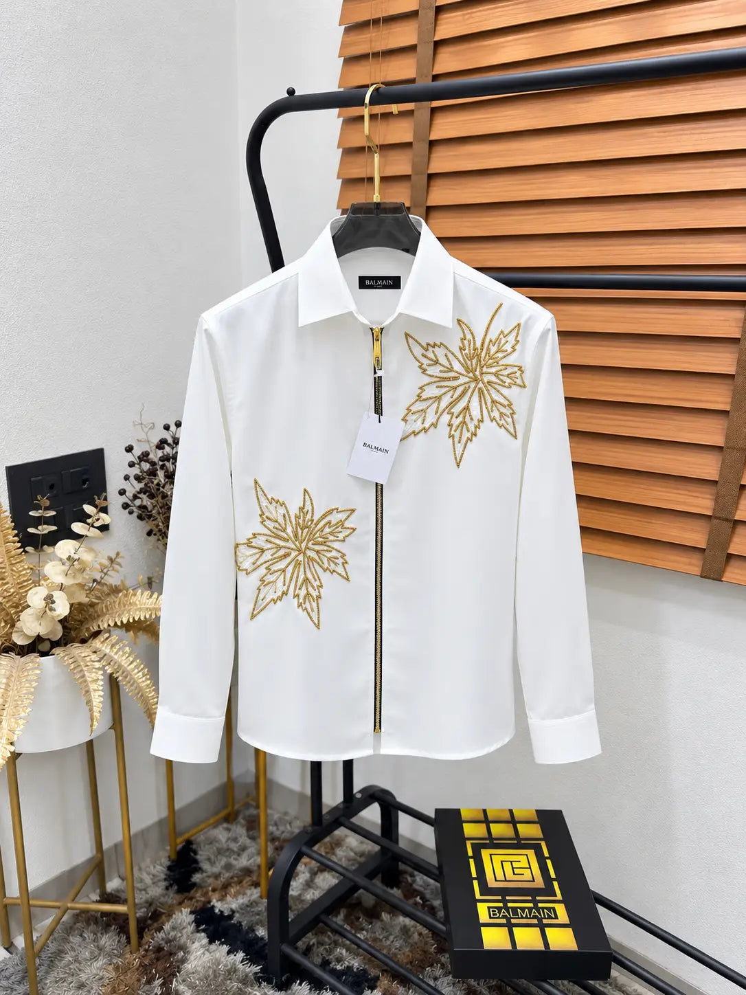 Balmai_n Zipper Flower Hand Worked Exclusive Designer Shirt With OG Box (DN 653)