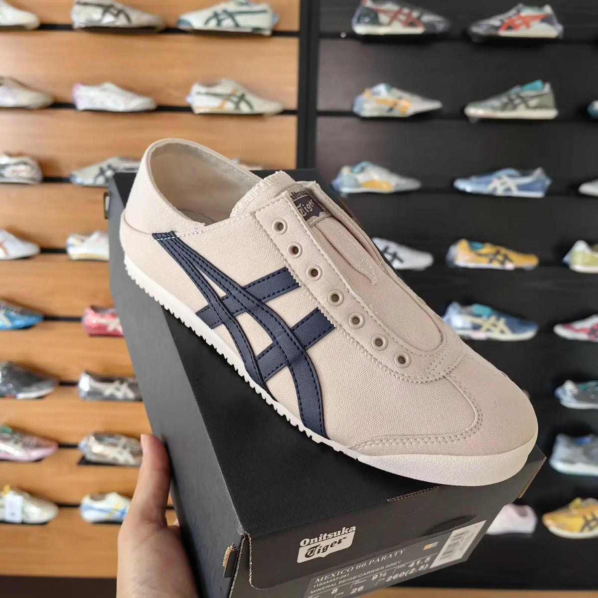 Onitsuka Tiger Mexico 66 Slip-On Paraty Birch Midnight Paraty Desert Camp Cream 7A Premium Mens Sneakers D-2148