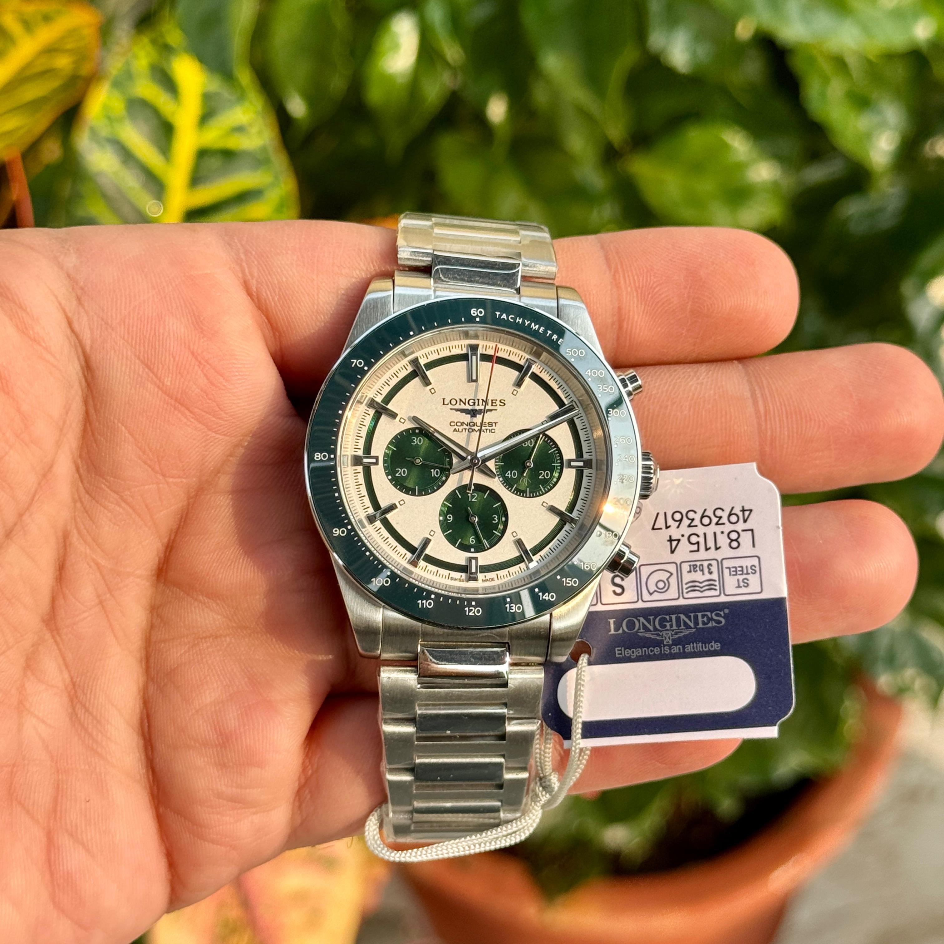 Longine_s Hydro-conquest Chronograph Silver Green Premium Automatic