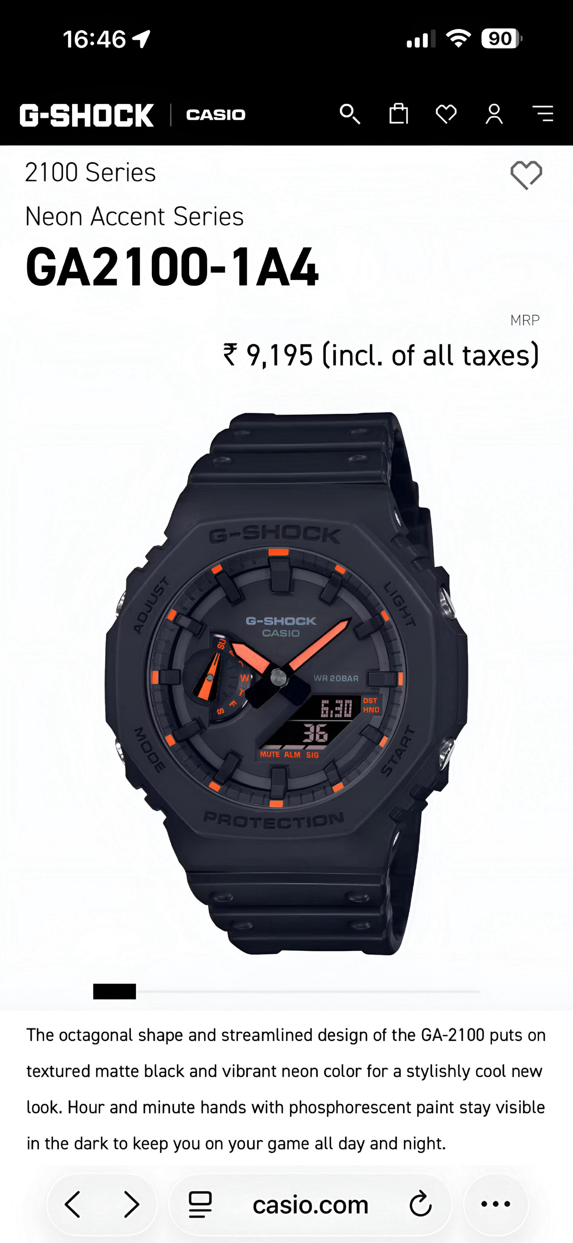 G-Shoc_k GA21001A4 With Neon Dial, Detailed with Perfection